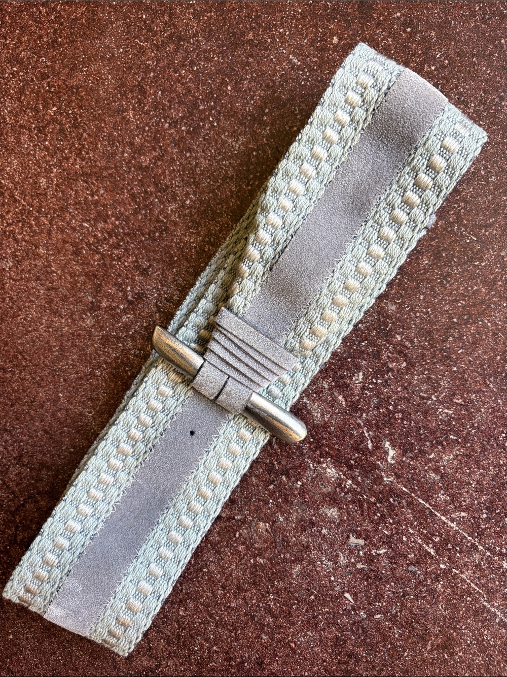 Suede, leather and woven fabric belt